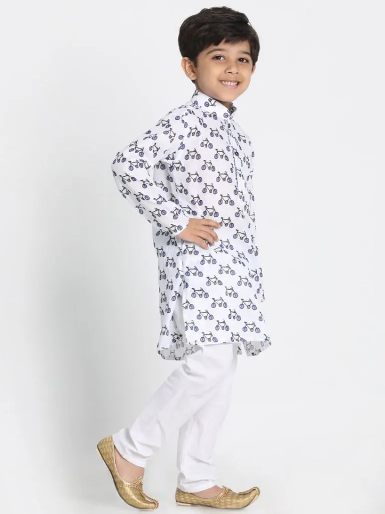 VASTRAMAY Boy's Cycle Print Kurta And Pyjama Set