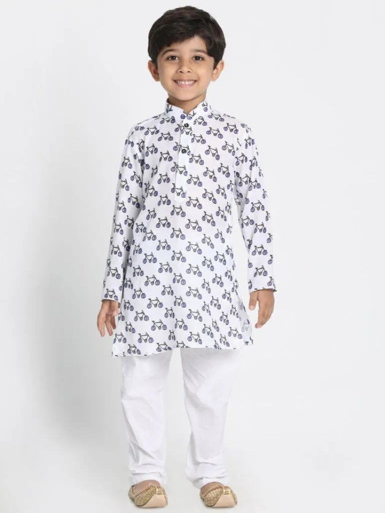 VASTRAMAY Boy's Cycle Print Kurta And Pyjama Set