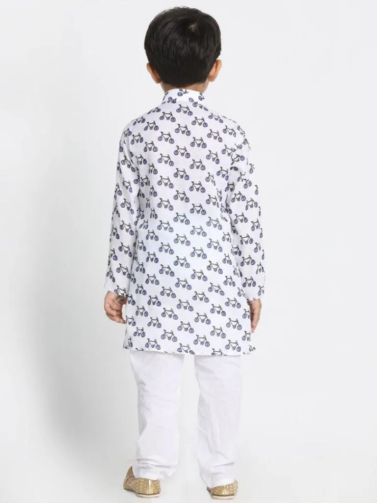 VASTRAMAY Boy's Cycle Print Kurta And Pyjama Set