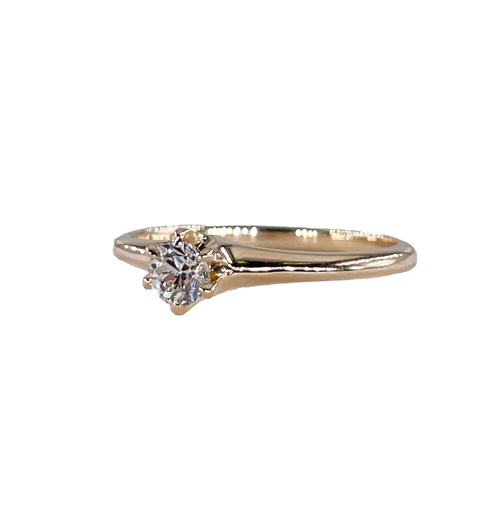 Victorian CIRCA 1890 Antique 0.26ct Old European Diamond Solitaire Engagement 14k Rose Gold Ring