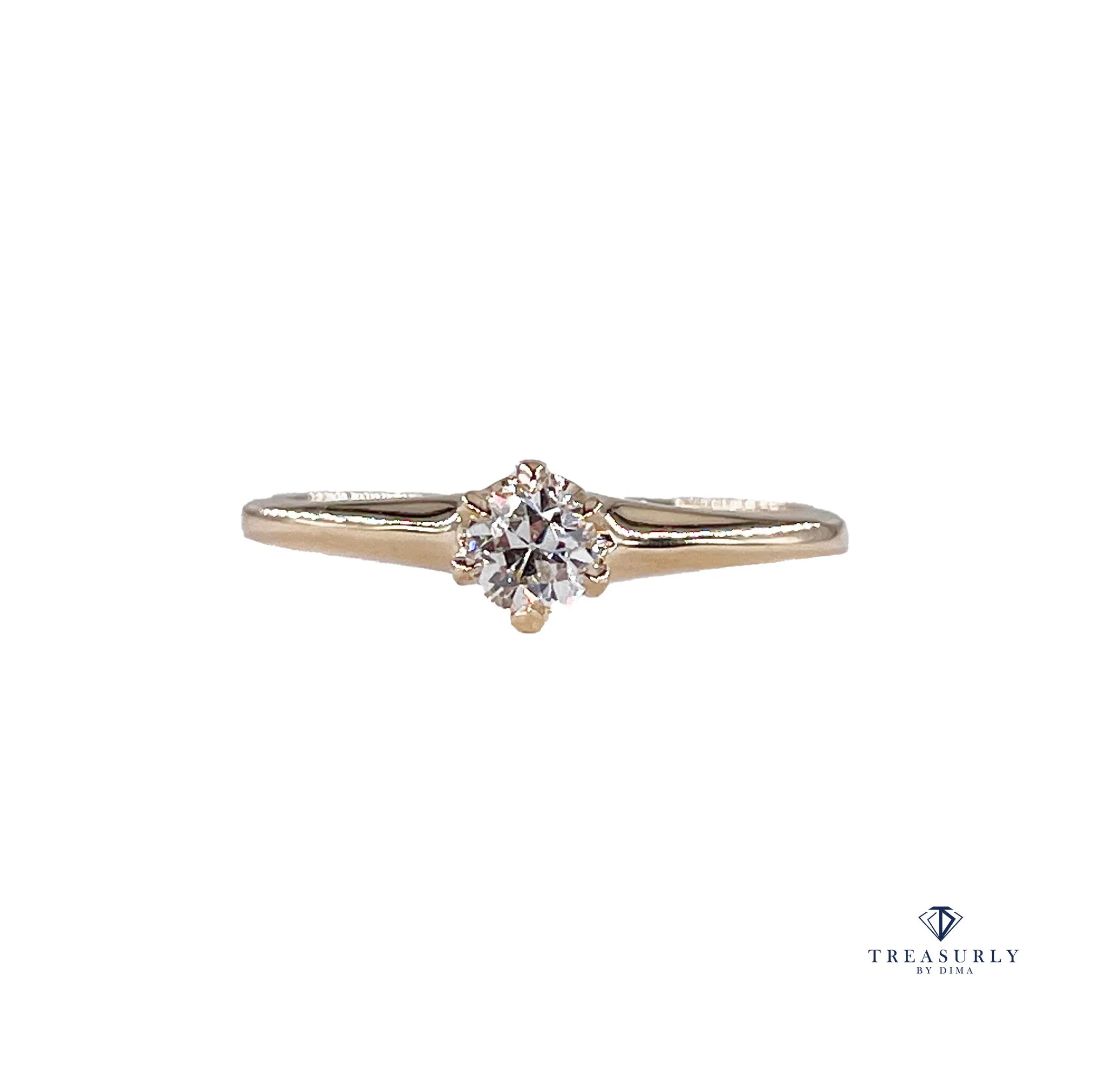 Victorian CIRCA 1890 Antique 0.26ct Old European Diamond Solitaire Engagement 14k Rose Gold Ring