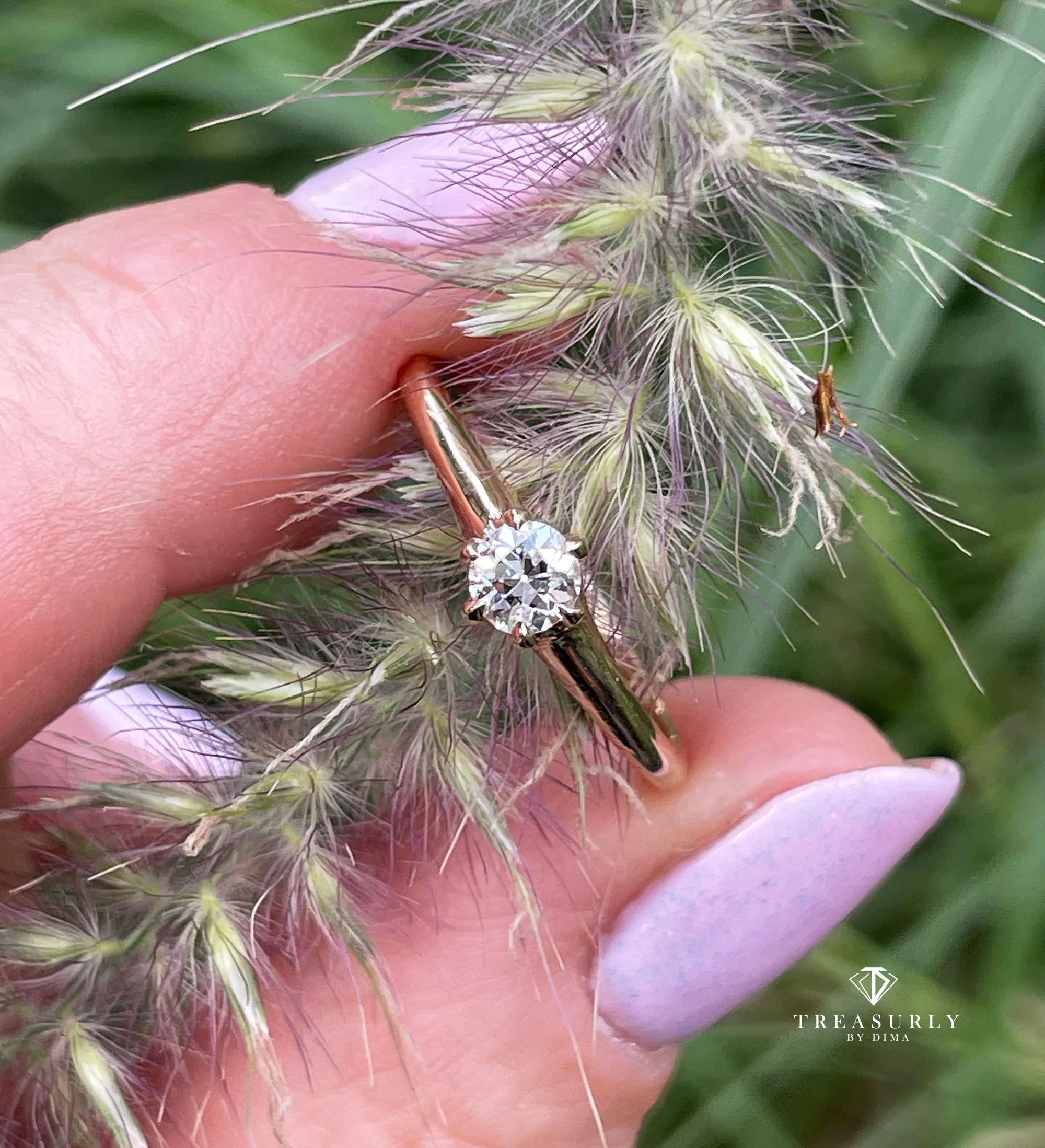 Victorian CIRCA 1890 Antique 0.26ct Old European Diamond Solitaire Engagement 14k Rose Gold Ring