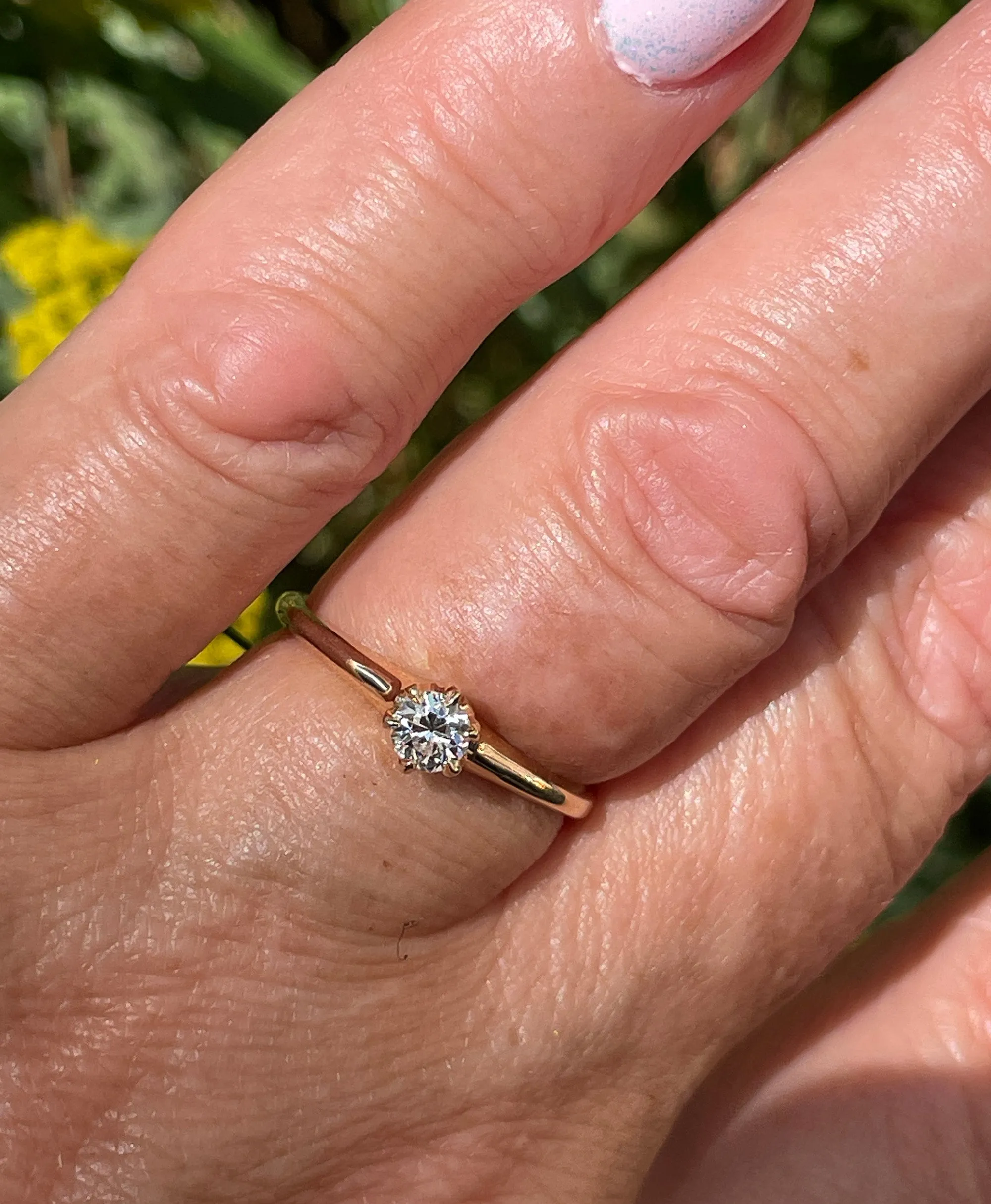 Victorian CIRCA 1890 Antique 0.26ct Old European Diamond Solitaire Engagement 14k Rose Gold Ring