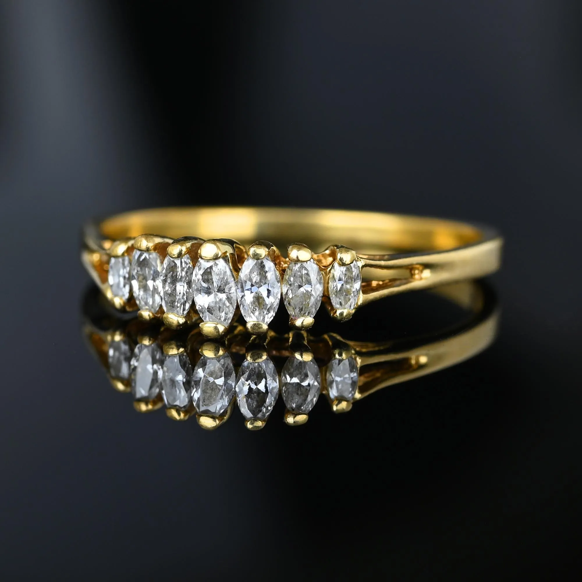 Vintage 14K Gold Seven Stone Marquise Diamond Ring