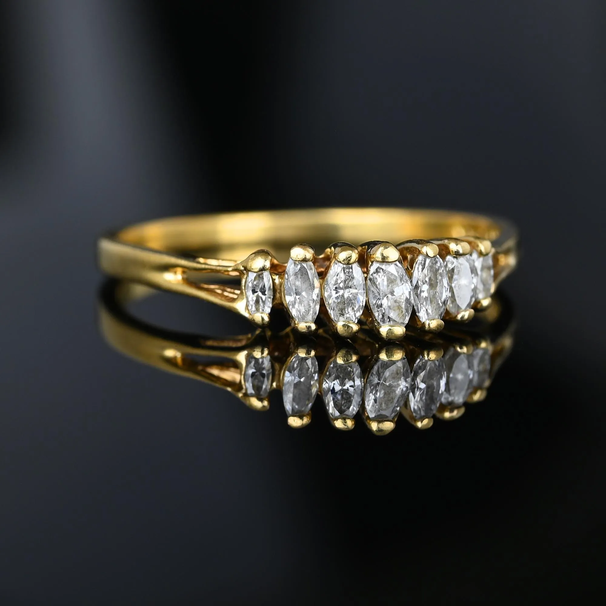 Vintage 14K Gold Seven Stone Marquise Diamond Ring