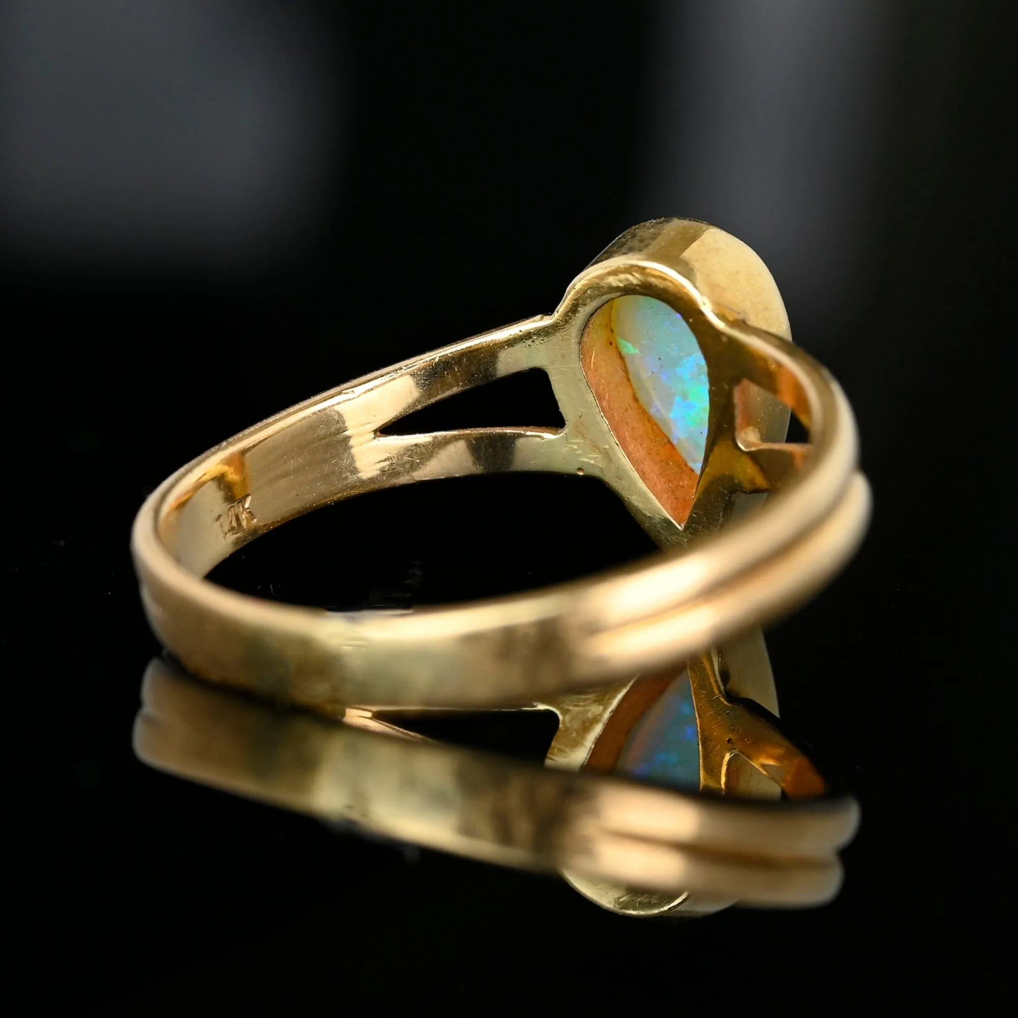 Vintage 14K Gold Split Shoulders Pear Cut Opal Ring