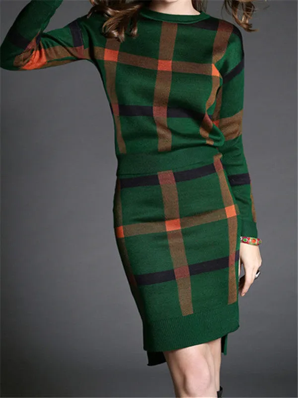 WealFeel Elegant Lady Plaid Package Hip Skirt Suit