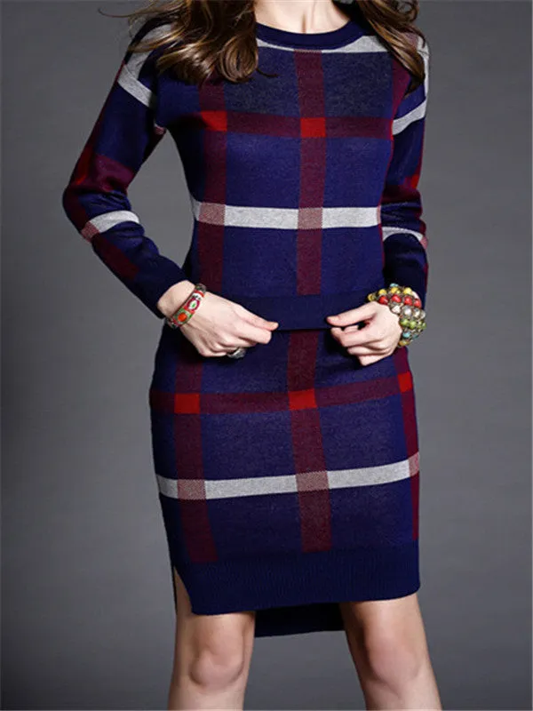 WealFeel Elegant Lady Plaid Package Hip Skirt Suit