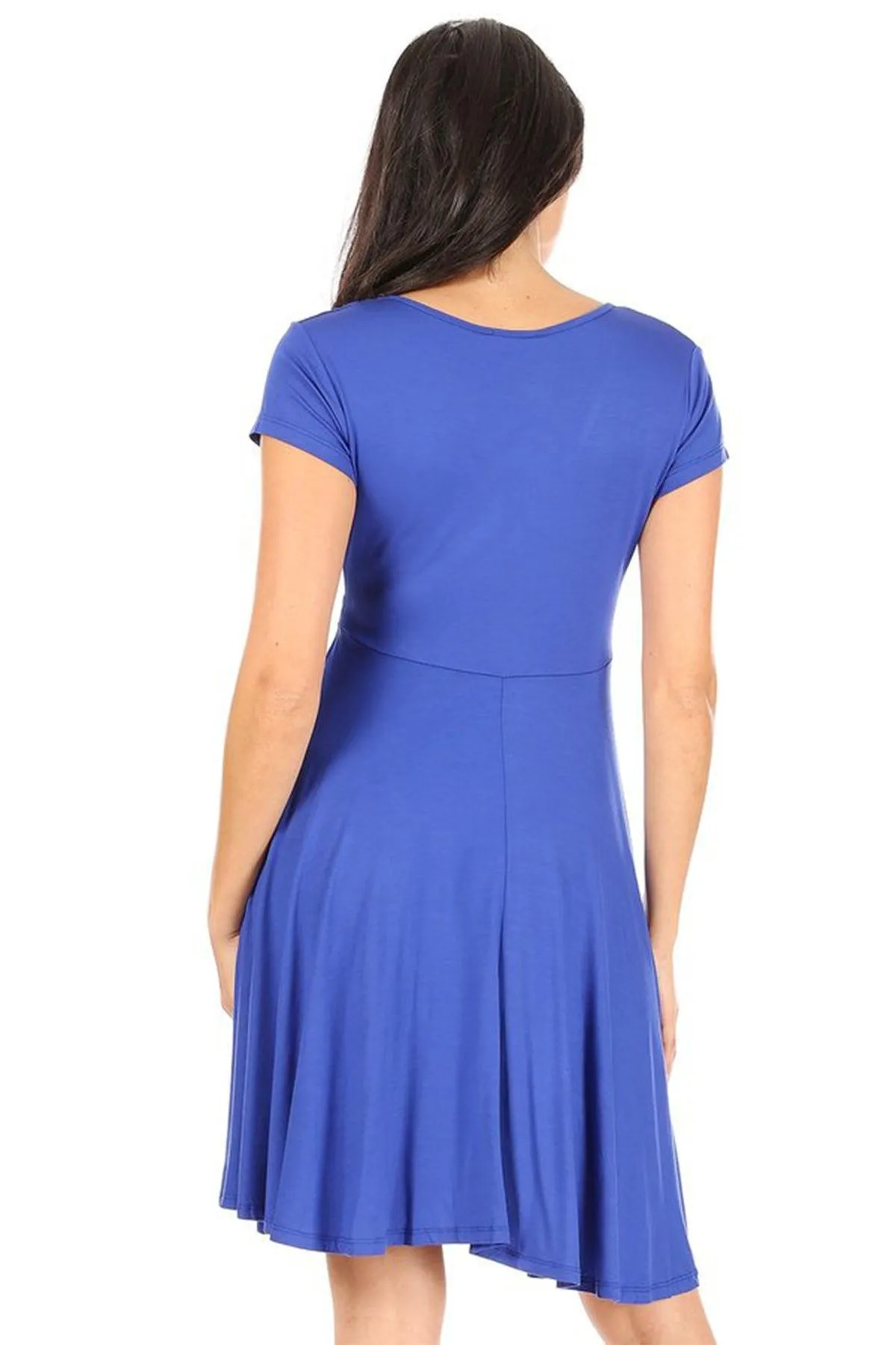 Women's Casual Stretch Flared Swing V-Neck Short Sleeve Midi Dress