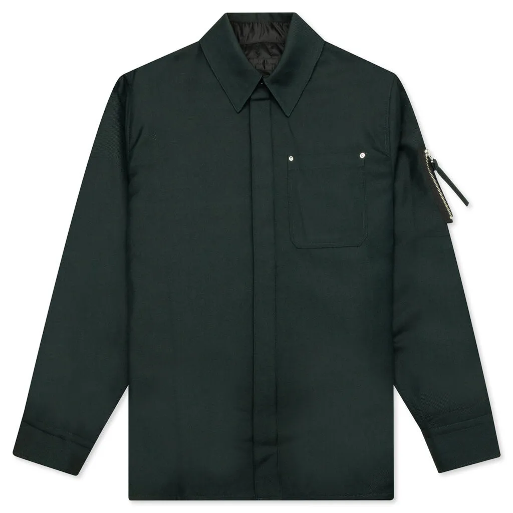 Wool Gabardine Shirt Jacket - Evergreen